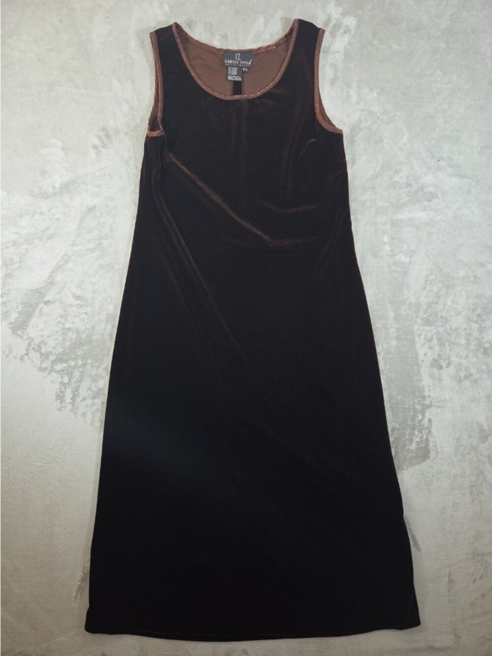 Vintage Carole Little Brown Velvet Full Length Sleeveless Dress Large Petite